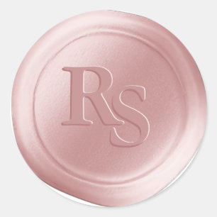 Sticker Rond Phoques de cire Mariage rose pâle double monogramm