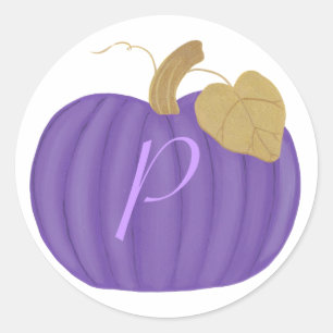 Sticker Rond Phoques de Mariage de Monogramme Citrouille violet