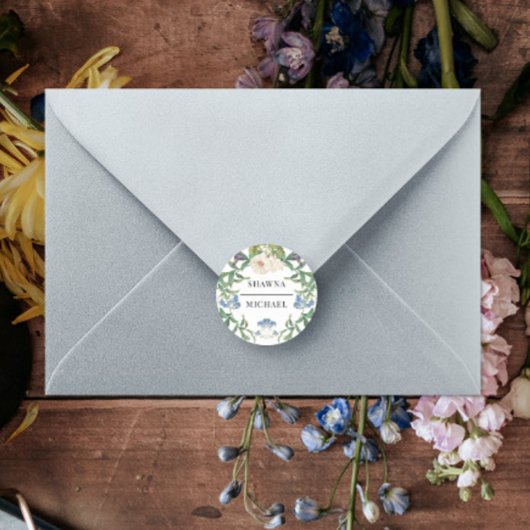 Sticker Rond Phoques de mariage de printemps de la prairie flor