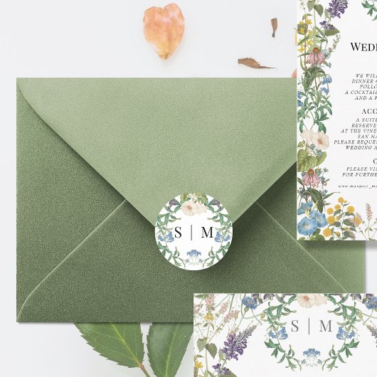 Sticker Rond Phoques de mariage de printemps de la prairie flor