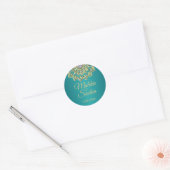 Sticker Rond Phoques de Mariage indien Mandala Flower Turquoise (Enveloppe)