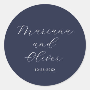 Sticker Rond Phoques d'enveloppe bleu de la marine romantique