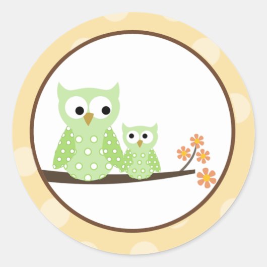 Sticker Rond Phoques d'enveloppe de Chouettes vertes (Devant)