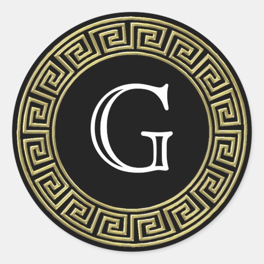 Sticker Rond Phoques d'enveloppe de clé grecque en or noir (Devant)