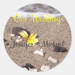 Sticker Rond Phoques d'enveloppe de Mariage tropical
