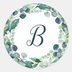 Sticker Rond Phoques d'enveloppe de monogramme à couronne verte