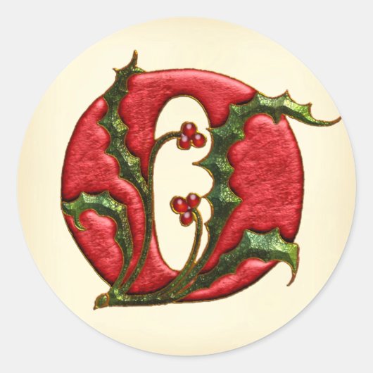 Sticker Rond Phoques d'enveloppe de Noël Holly Monogramme O (Devant)
