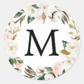 Sticker Rond Phoques d'enveloppe en coton Monogramme Magnolia (Devant)