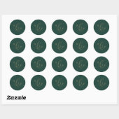 Sticker Rond Phoques d'enveloppe en or et en monogramme vert (Feuille)