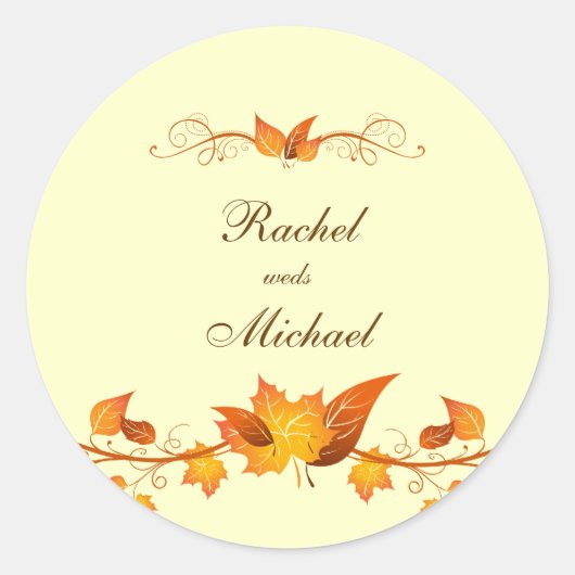 Sticker Rond Phoques d'enveloppe Mariage de feuillage d'automne (Devant)