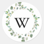 Sticker Rond Phoques d'enveloppe Mariage Monogramme de feuillag (Devant)