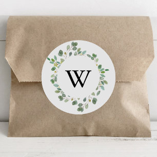 Sticker Rond Phoques d'enveloppe Mariage Monogramme de feuillag