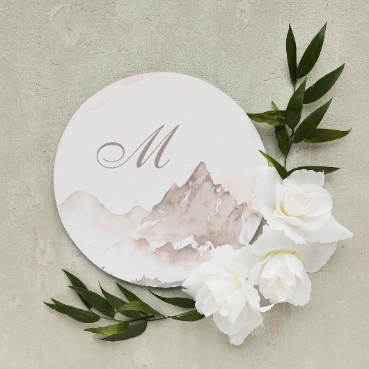 Sticker Rond Phoques d'enveloppe Mariage Monogramme Montagne Ro