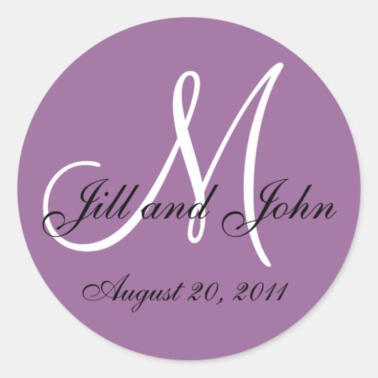 Sticker Rond Phoques d'enveloppe Mariage violet blanc Monogramm (Devant)