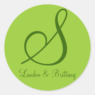 Sticker Rond Phoques d'enveloppe : Monogramme subtil (vert)