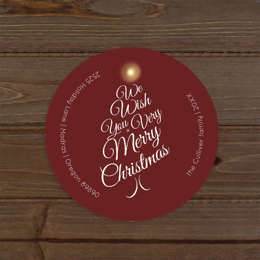Sticker Rond Phoques d'enveloppe Red Very Joyeux Christmas Tree