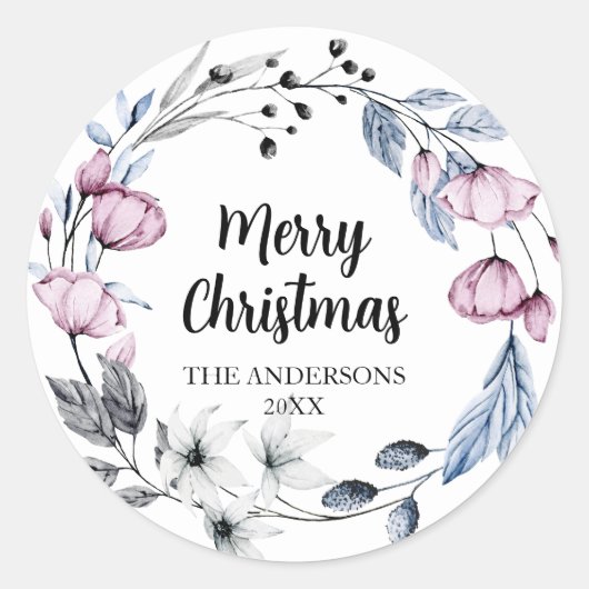 Sticker Rond Phoques d'enveloppe rose fleurie de Noël (Devant)