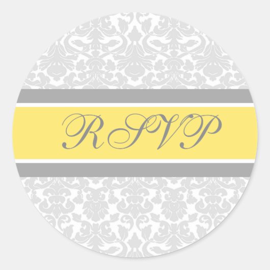 Sticker Rond Phoques d'enveloppe RSVP citron Mariage damassé (Devant)