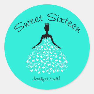 Sticker Rond Phoques d'enveloppes à papillon Aqua Sweet sixteen