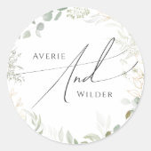 Sticker Rond Phoques d'enveloppes de Mariage d'or et de verdure (Devant)