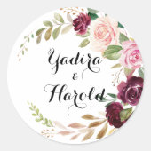 Sticker Rond Phoques d'enveloppes de Mariages floraux et botani (Devant)