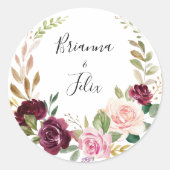Sticker Rond Phoques d'enveloppes de Mariages floraux rustiques (Devant)