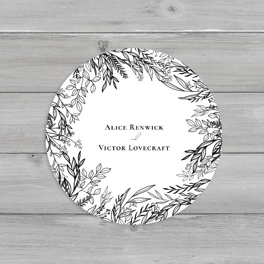 Sticker Rond Phoques d'enveloppes Mariage blanc et noir