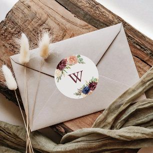 Sticker Rond Phoques d'enveloppes Mariage de Monogramme Rustiqu