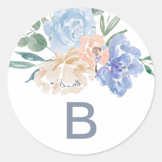 Sticker Rond Phoques d'enveloppes Mariage Monogramme bleu pouss (Devant)