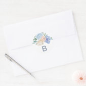 Sticker Rond Phoques d'enveloppes Mariage Monogramme bleu pouss (Enveloppe)