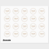 Sticker Rond Phoques d'enveloppes Mariage monogramme or minimal (Feuille)