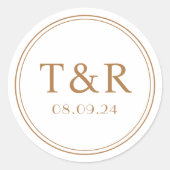 Sticker Rond Phoques d'enveloppes Mariage monogramme or minimal (Devant)
