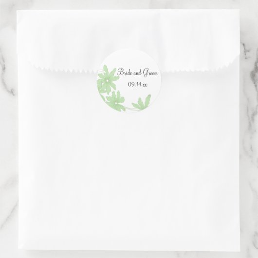 Sticker Rond Phoques d'enveloppes Mariages de marguerites verte (Sac)