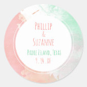 Sticker Rond Phoques d'enveloppes Mariages en néon de corail tr (Devant)