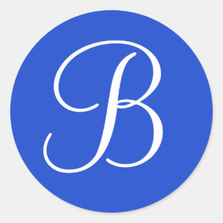 Sticker Rond Phoques d'enveloppes monogrammes bleu foncé et bla