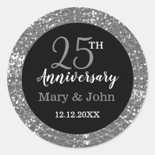 Sticker Rond Phoques du Mariage d'argent 25e anniversaire