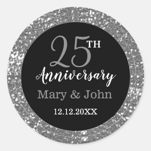 Sticker Rond Phoques du Mariage d'argent|25e anniversaire (Devant)