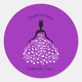 Sticker Rond Phoques Enveloppe Papillon Quinceanera violet