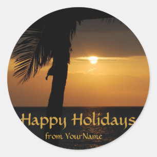 Sticker Rond Phoques Happy Holidays personnalisés