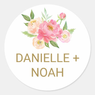 Sticker Rond Phoques Mariages à fleurs de poitrine rose et de p