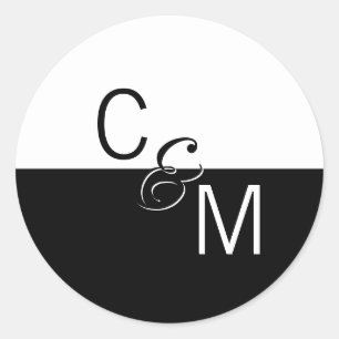 Sticker Rond Phoques Mariages Monogrammes Noir Blanc Moderne