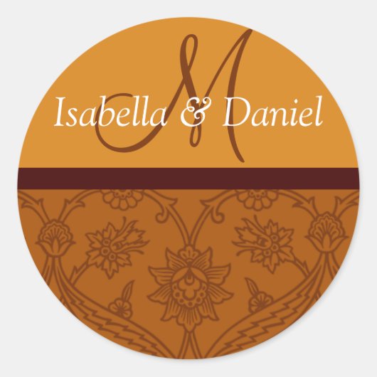 Sticker Rond Phoques Monogrammes Damas Personnalisés Pour Envel (Devant)