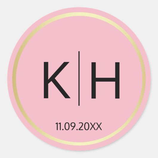 Sticker Rond Phoques Monogrammes Mariage en or à tendance Blush (Devant)