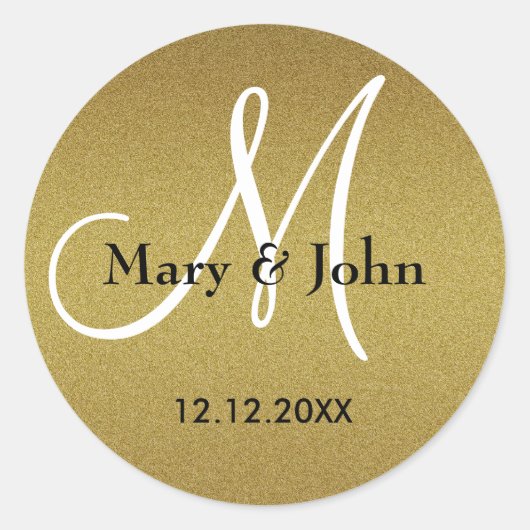 Sticker Rond Phoques Monogrammes Mariage en or chatoyant (Devant)