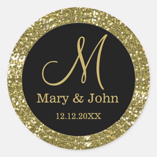 Sticker Rond Phoques Monogrammes Mariage Noir Et Parties scinti (Devant)