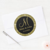 Sticker Rond Phoques Monogrammes Mariage Noir Et Parties scinti (Enveloppe)