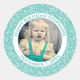 Sticker Rond Photo   20e Motif de nombre aléatoire Turquoise/bl