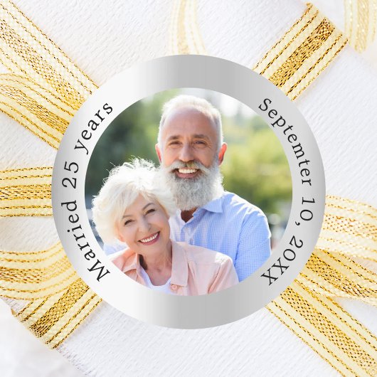 Sticker Rond Photo 25e anniversaire de mariage argent