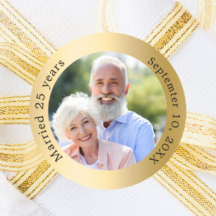 Sticker Rond Photo 50e anniversaire de mariage or