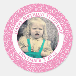 Sticker Rond Photo 50ème Parti nombre aléatoire Motif rose